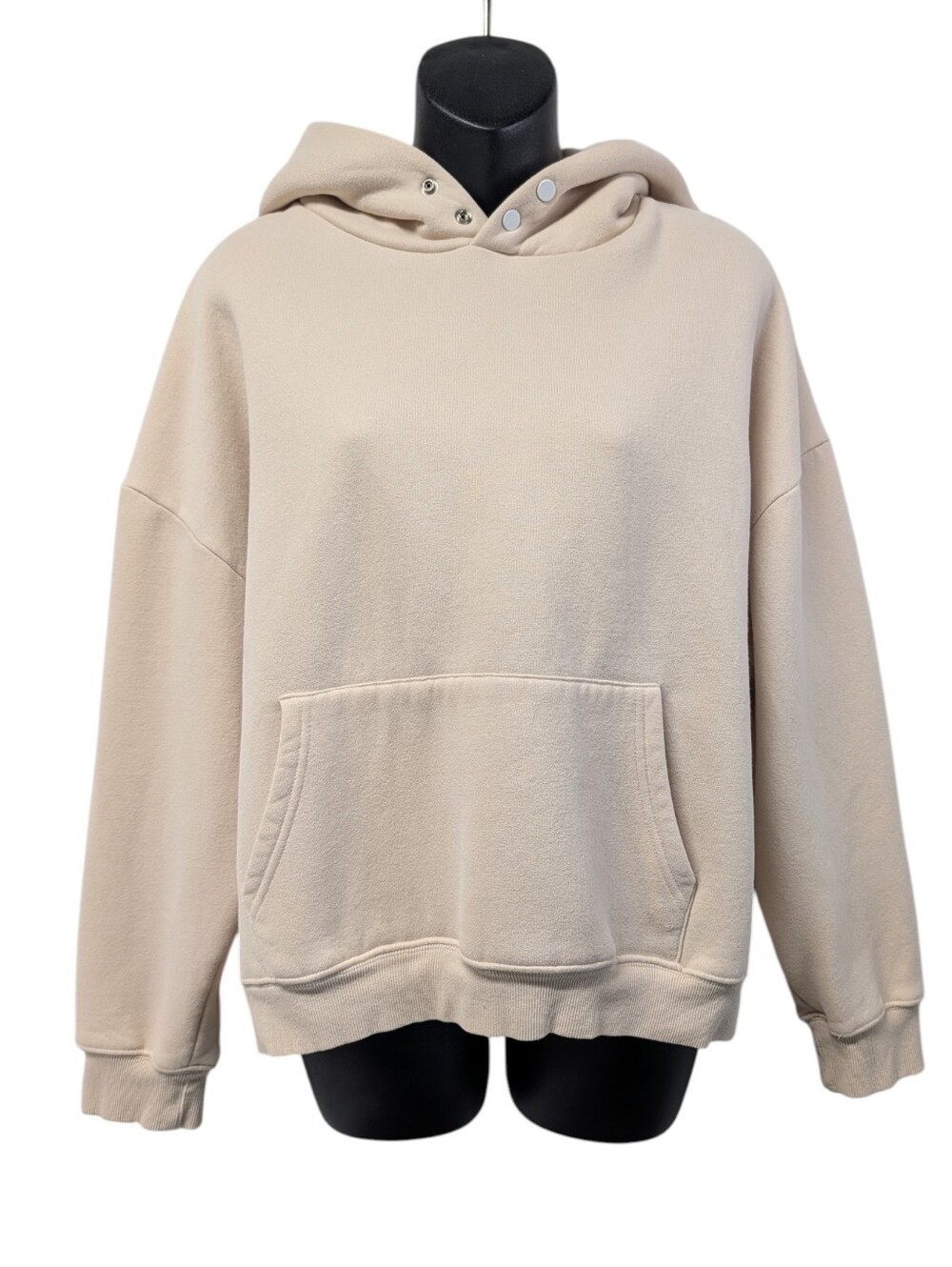 Things Between Women's Cream Beige Oversized Cropped Hoodie Snap Hood Size L/XL